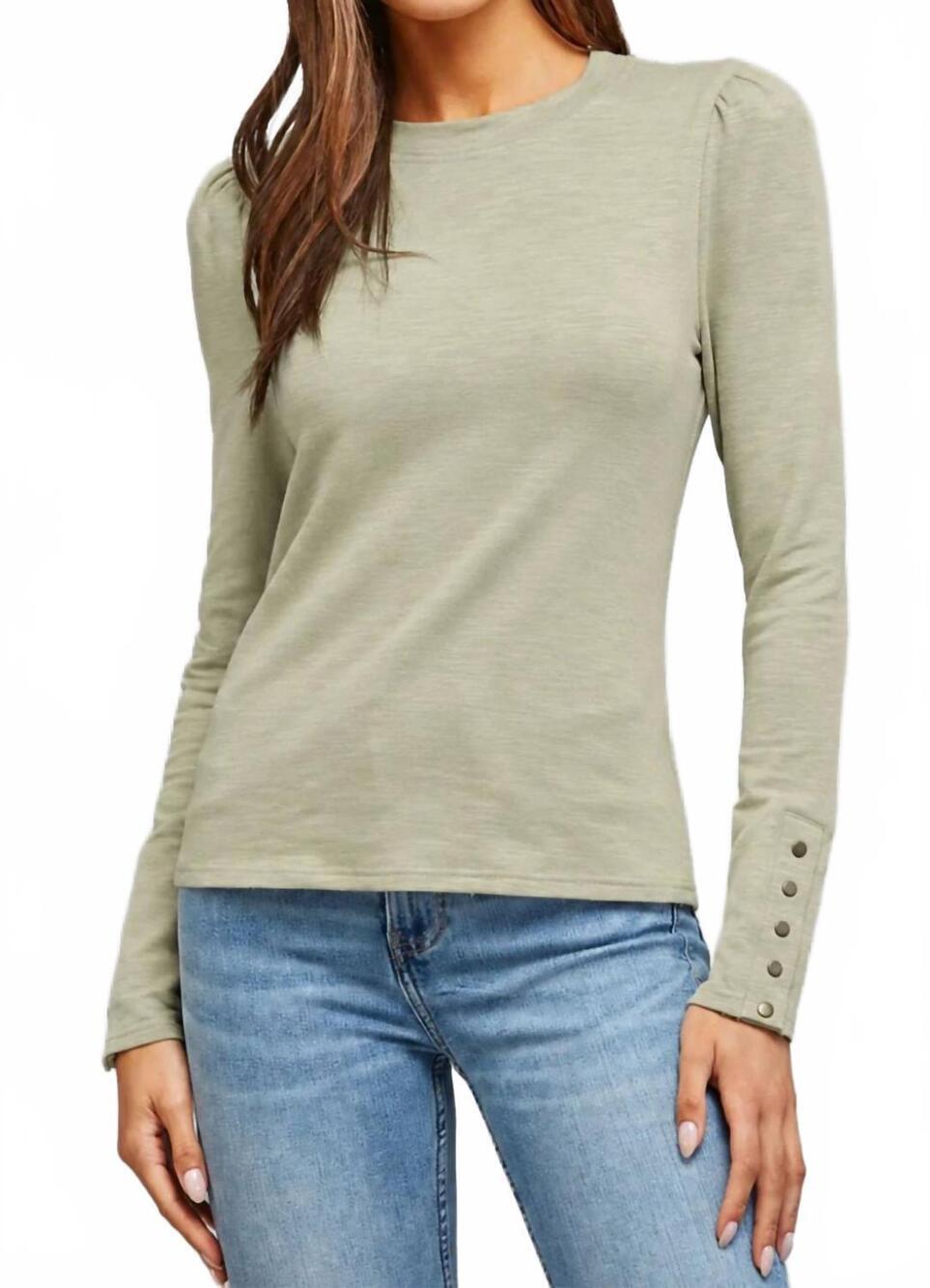 NEW FATE slub knit puff sleeve top in sage